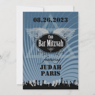 Klubb Pub Mitzvah Navy Blue Investigah Inbjudningar