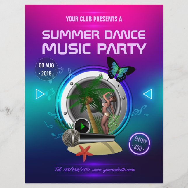 Klubb Summer Dance Music Party lägg till bild Reklamblad (Framsidan)