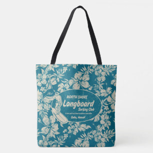 Klubb Surfing Longboard Logotyp och Hibiscus Beach Tygkasse