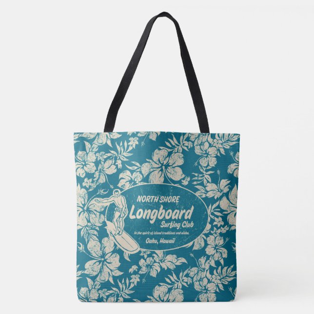Klubb Surfing Longboard Logotyp och Hibiscus Beach Tygkasse (Framsida)