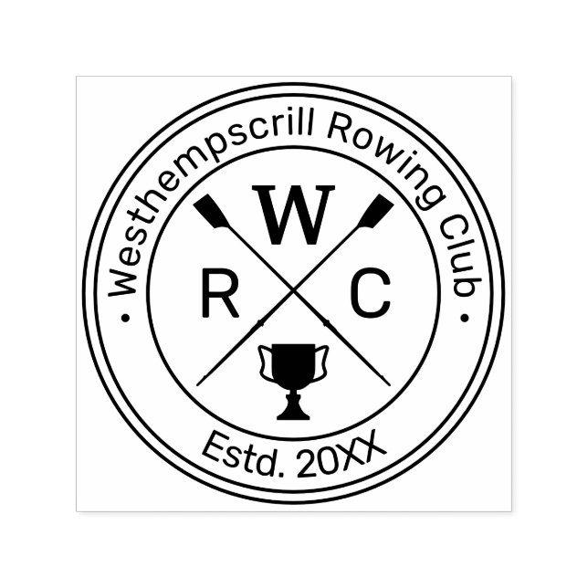 Klubb Trophy Rowers Crew Round Namn Initialer Självfärgande Stämpel (Design)