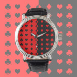 Klubbar, spader, hjärta, diamanter - coola armbandsur<br><div class="desc">Coolan är svart och röd för alla poker och broar fläkt och alla som tycker om att spela kortsymboler! Underbar presentidé för honom!</div>