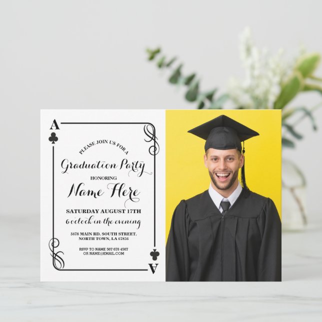 Klubbar Spela upp Studentfest i Vegas-foto för kor Inbjudningar (Stående Fram)