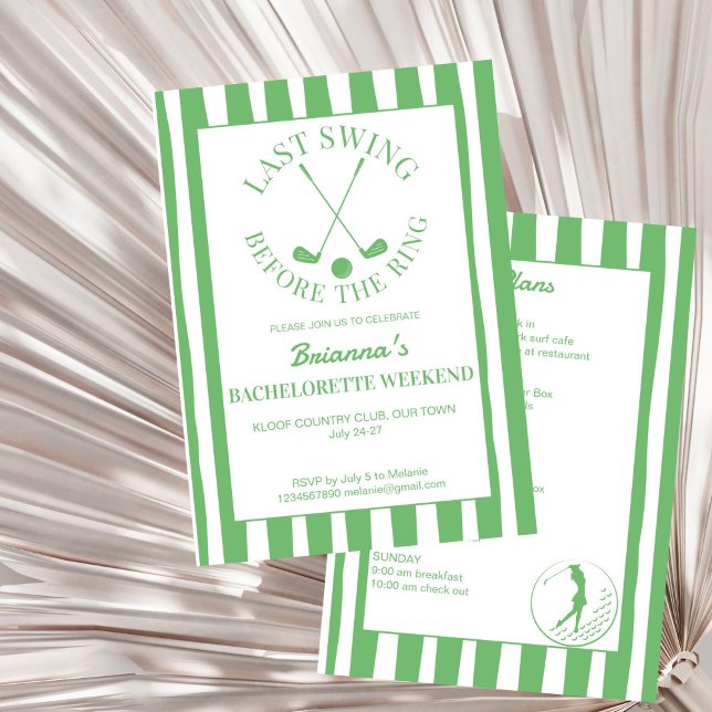 Klubben Bachelorette helg i land under den sista g Inbjudningar (Last swing before the ring golf country club Bachelorette weekend party bash Invitation template)