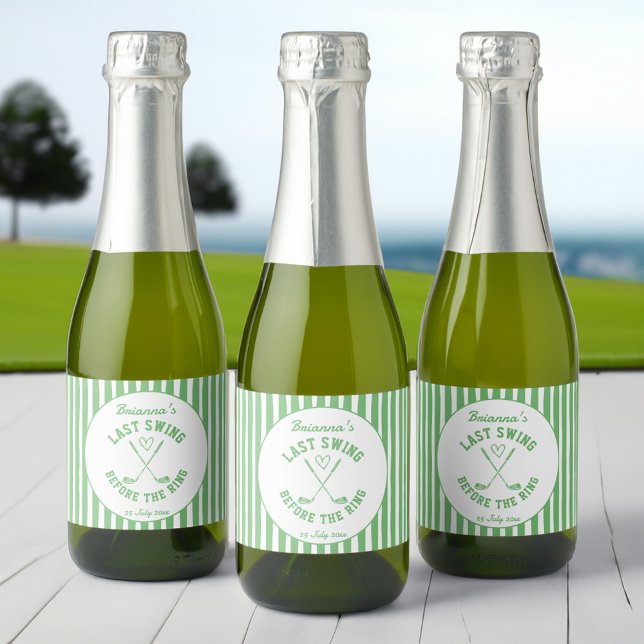 Klubben Bachelorette i sista gången i golf land (Last swing golf country club Bachelorette favors personalized printed mini  Sparkling Wine Label)