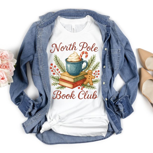 Klubben Bok i Julleinäraren Helgdag Lärare T Shirt (North Pole Book Club, Teacher Gift Librarian, Gift for reader, Christmas Holiday)