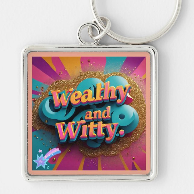 "Klubben för lyxskratt" Fyrkantig Silverfärgad Nyckelring (Framsidan)