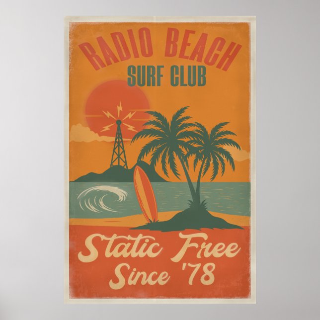 Klubben Radio Beach Surfa - Surfan Retro Island Sk Poster (Framsidan)