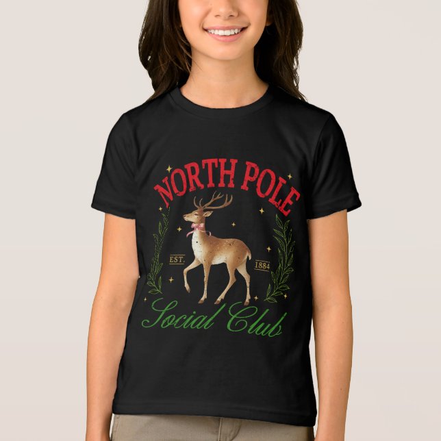 Klubben Reindeer vid jul North Pole Social T Shirt (Framsida)