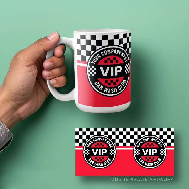 Klubben Tvätta bil - Flagga som kontrolleras med T Kaffemugg (Mug Template for Car Wash Business - VIP Car Was Club)