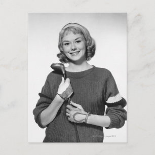 Klubben Woman Holding Golf Vykort
