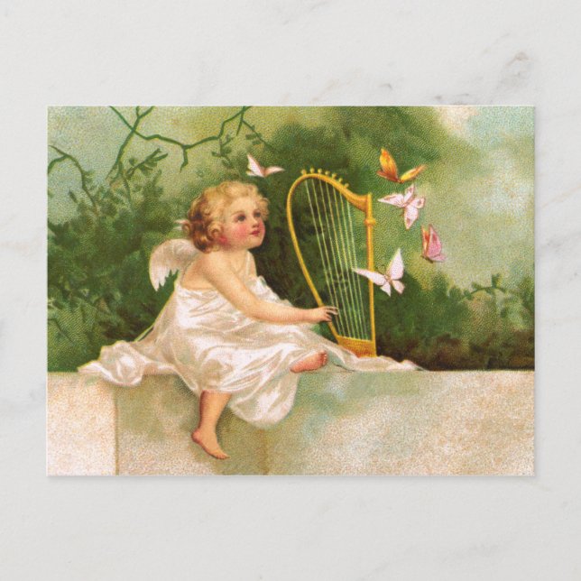 Kluffare: Angel Spelar Harp Vykort (Framsida)