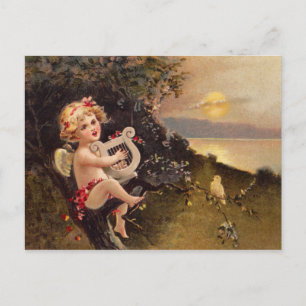 Kluffare: Little Cherub med Harp Vykort