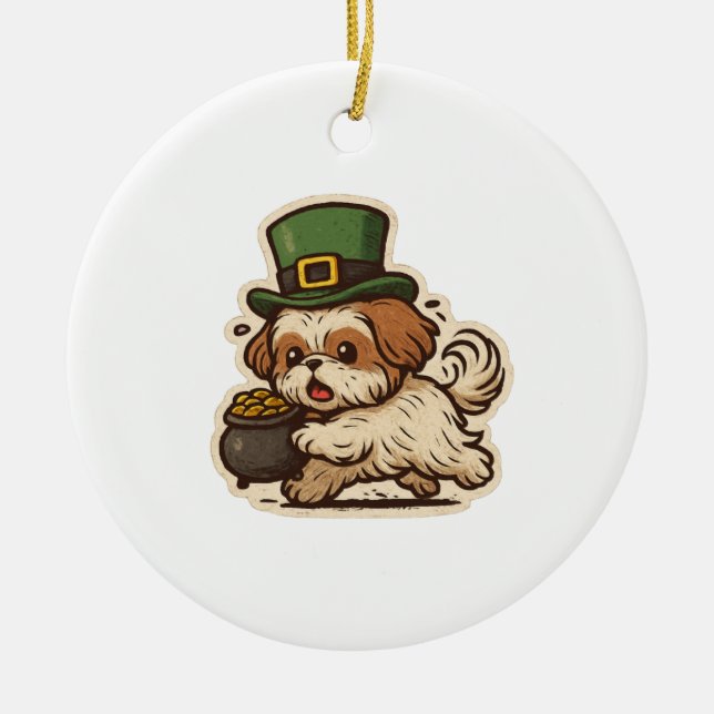 Klumpig Shih Tzu Tomte St.Patricksdag Julgransprydnad Keramik (Framsidan)