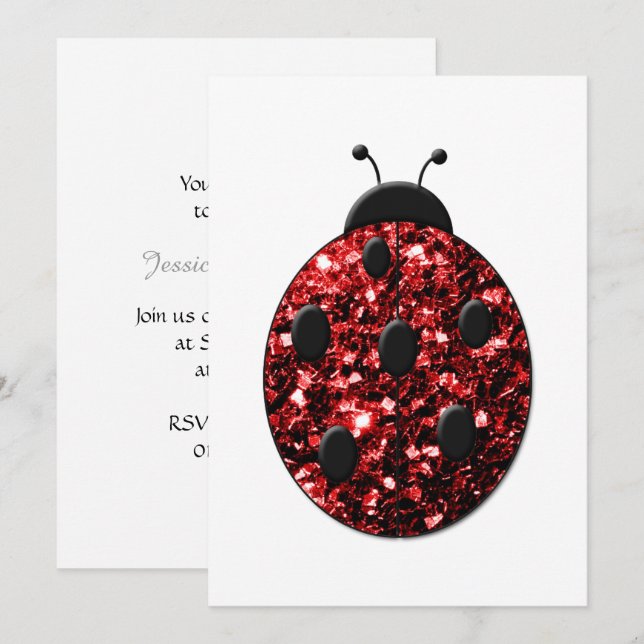Klungande röda gnistor Ladybug Personalize Inbjudningar (Fram/baksida)