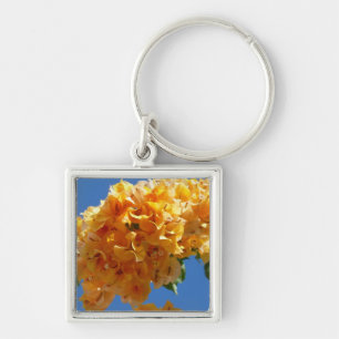 Kluster av gyllene Bougainvillea tropiska blommor Fyrkantig Silverfärgad Nyckelring