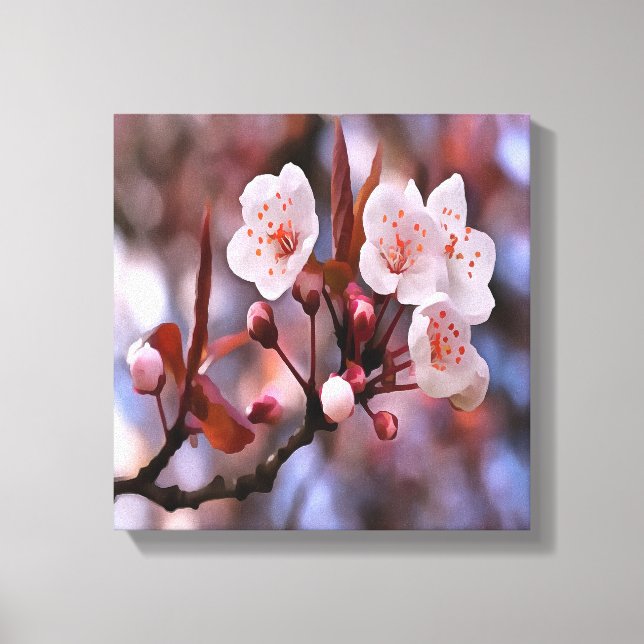 Kluster av körsbär med Rosa och blått Blommar Canvastryck (Framsida)
