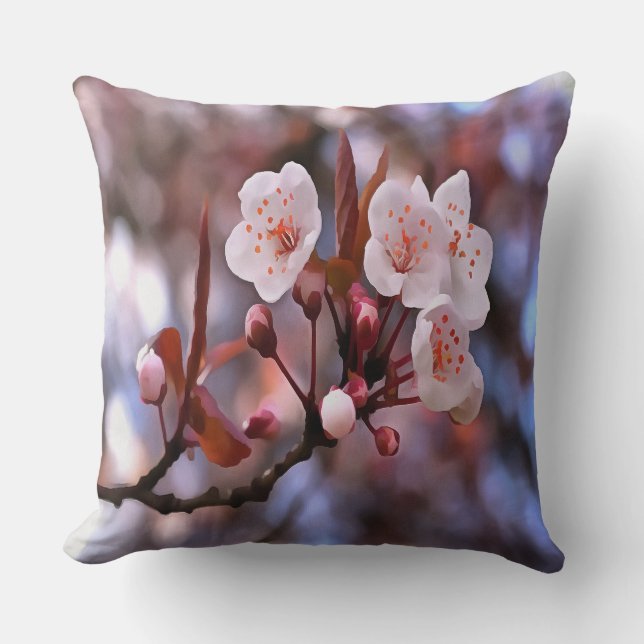 Kluster av körsbär med Rosa och blått Blommar Kudde (Framsida)