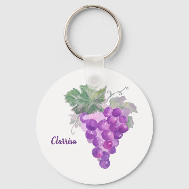 Kluster av vattenfärgsgrafik i Lila Grape Nyckelring (Framsida)