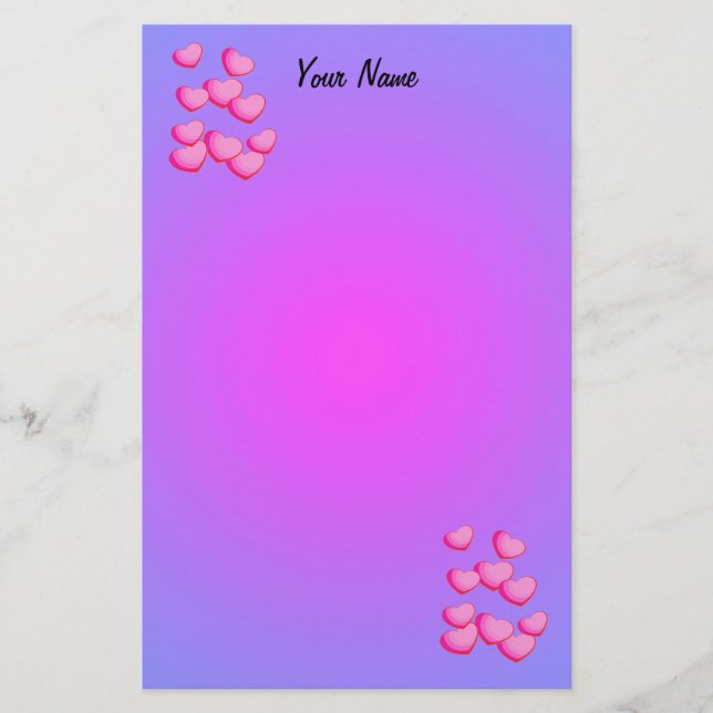 Kluster för Söt Rosa Hearts Vibrant Rosa Lila Brevpapper (Framsida)