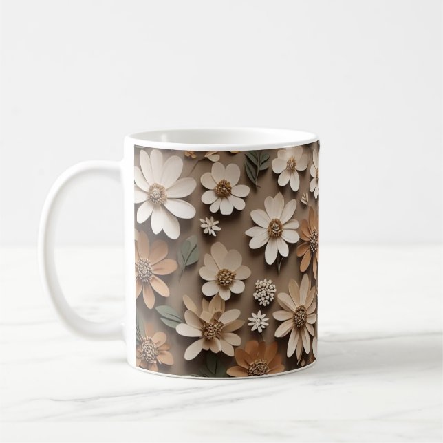 Klustrade 3d-blommor i ett minimalistiskt stil kaffemugg (Vänster)