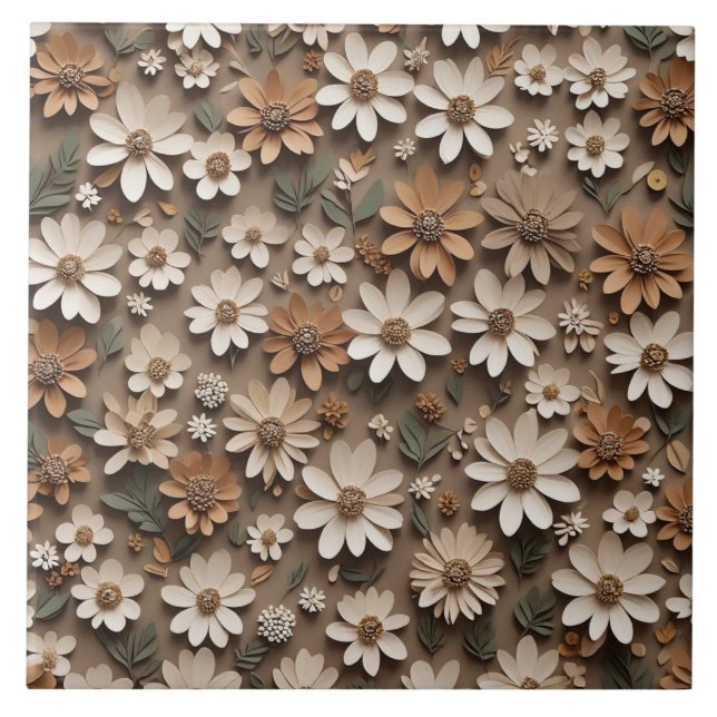 Klustrade 3d-blommor i ett minimalistiskt stil kakelplatta (Framsidan)