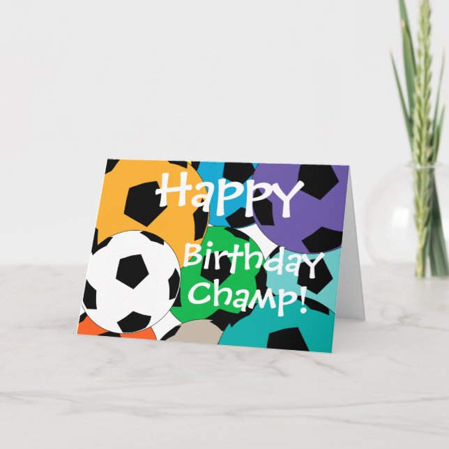 Klustret av fotbollar AHappy, Birthday, Champ! Kort (Framsida)