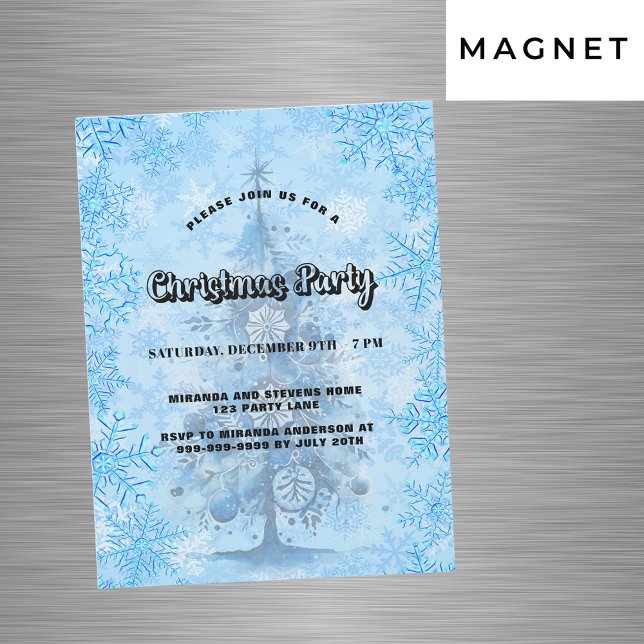 Klyxen party blå träd snöflingor magnetisk inbjudningskort (Skapare uppladdad)