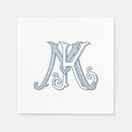 KM Monogram eller MK Monogram Napkins i Blue Pappersservett