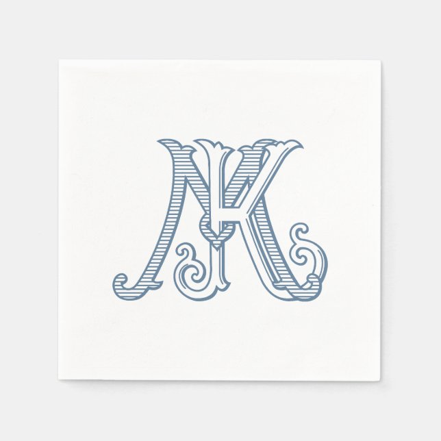 KM Monogram eller MK Monogram Napkins i Blue Pappersservett (Framsidan)
