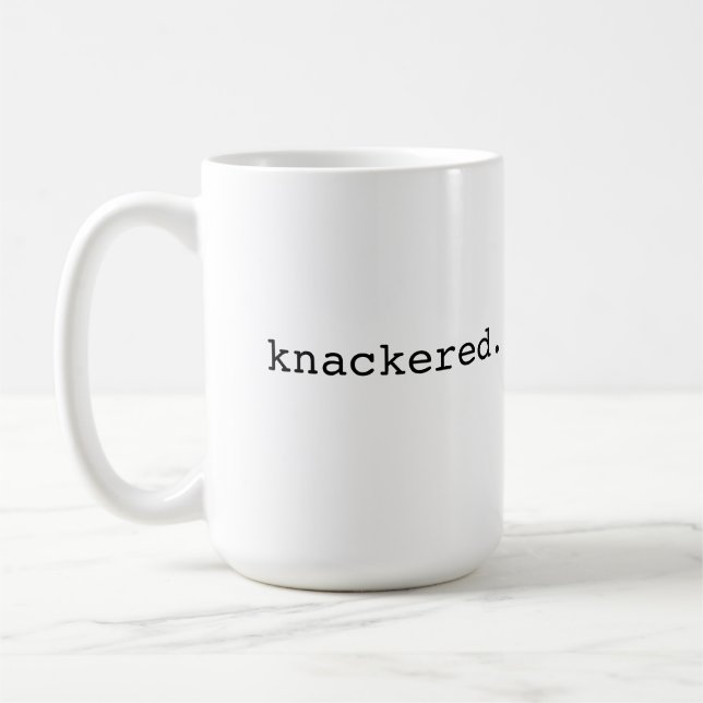 Knackered - brittisk slang kaffemugg (Vänster)
