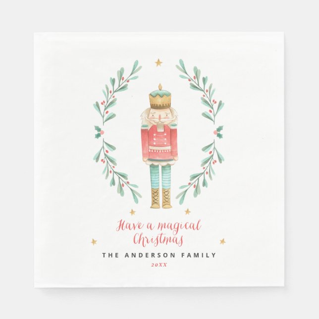 Knäckervattenfärg botaniska, söta julbalkar pappersservett (Framsidan)