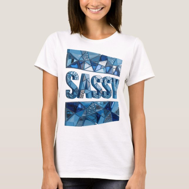 Knackig Blå SASSY 3D Text Konst T Shirt (Framsida)