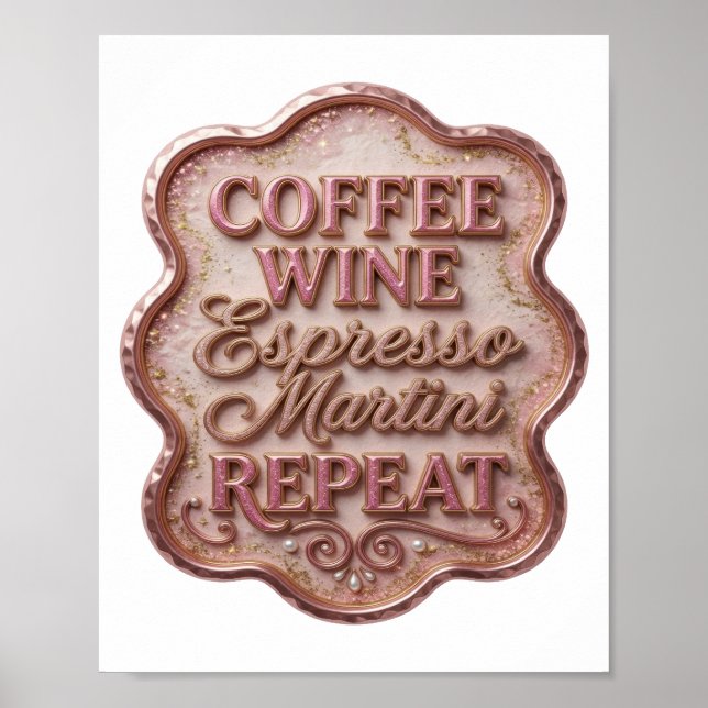 Knackig Guld KAFFE VIN ESPRESSO MARTINI REPETERAR Poster (Framsidan)