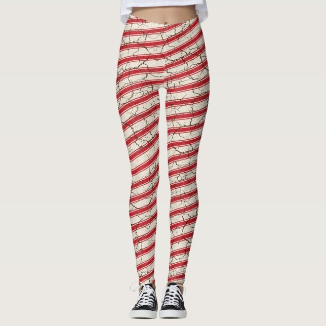 Knäckt röd randig candy cane leggings (Framsida)