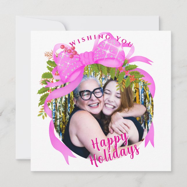 Knådkort för platt Helgdag på Rosa Ribbon jul Julkort (Framsida)