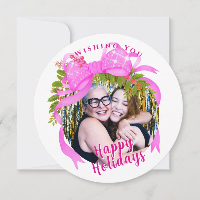 Knådkort för platt Helgdag på Rosa Ribbon jul Julkort (Framsida)