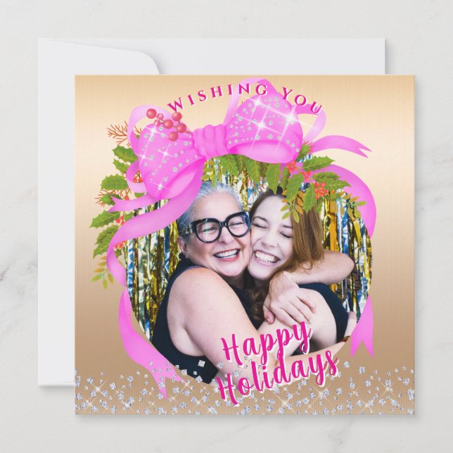 Knådkort för platt Helgdag på Rosa Ribbon jul Julkort (Framsida)