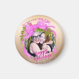 Knådning Rosa Ribbon-julen Guld Magnet