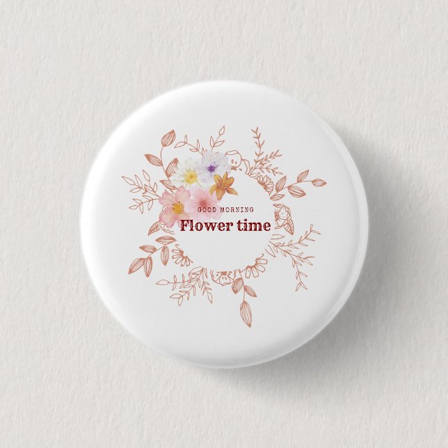 Knapp | Botanisk Blomma Tid Pinback Knapp (Framsida)