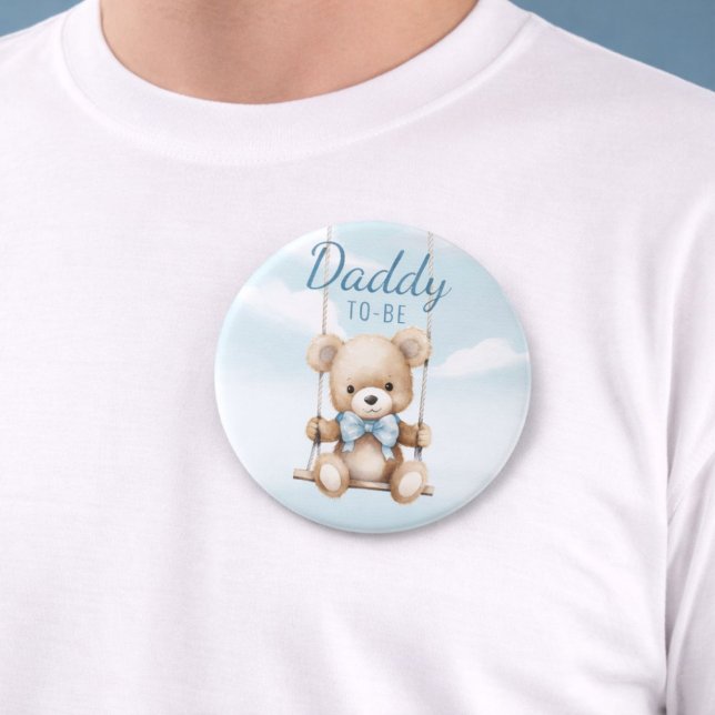 Knapp för att vara Nalle, babyskor (Daddy To-Be teddy bear button worn on shirt to show size and style)