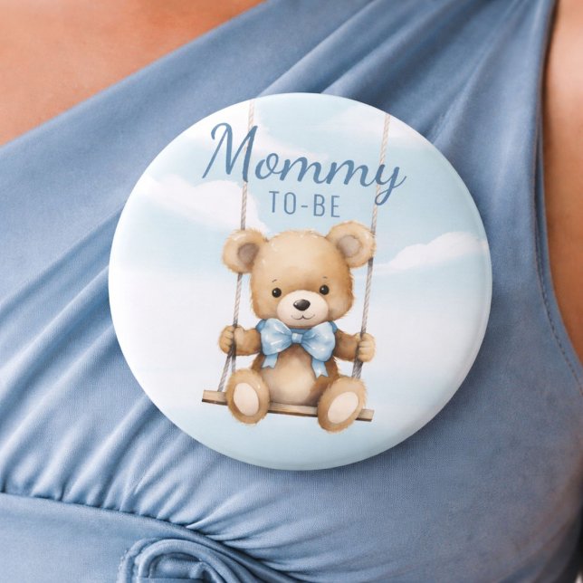 Knapp för att vara Nallens babyskor för Mamma (Mommy To-Be button worn on dress, featuring a sweet teddy bear baby shower design)