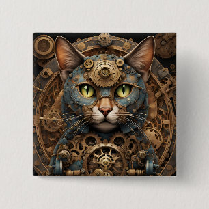 knapp för blå steampunk-katt-AI-konst