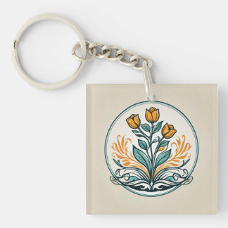 Knapp för Blommigt av orange