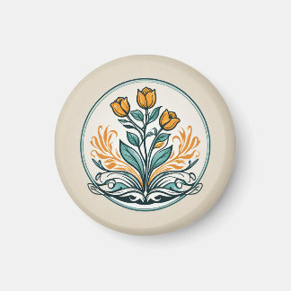 Knapp för Blommigt av orange Magnet