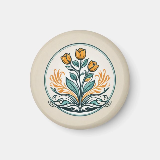 Knapp för Blommigt av orange Magnet (Framsidan)