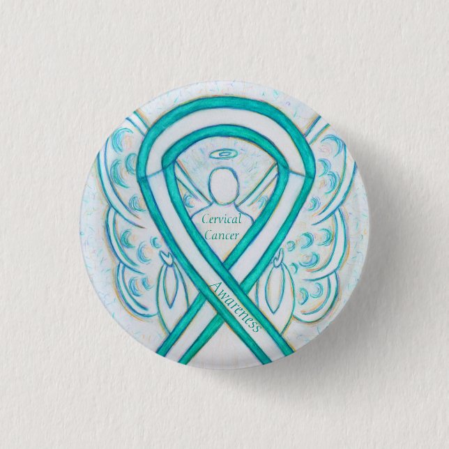 Knapp för cervikal Cancer Teal Awareness Ribbon An (Framsida)