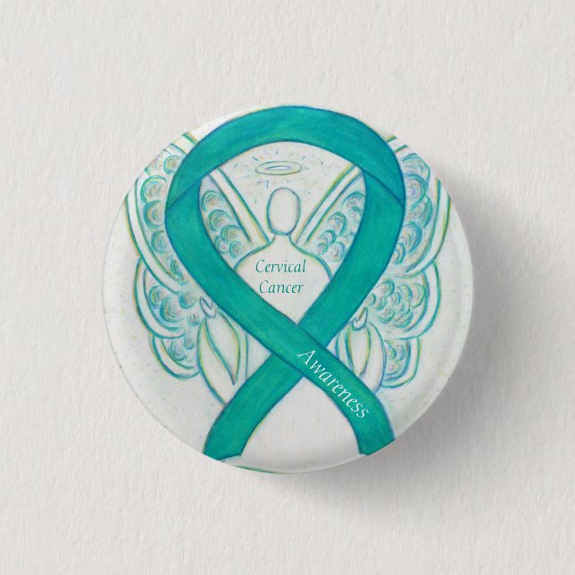 Knapp för cervikal Cancer Teal Awareness Ribbon An (Framsida)