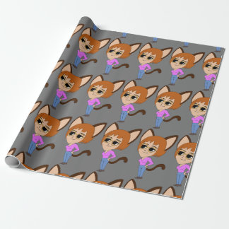 knapp för chibi-kattjej presentpapper