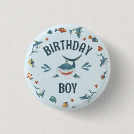Knapp för Cute Blue Shark Théed Birthday Boy